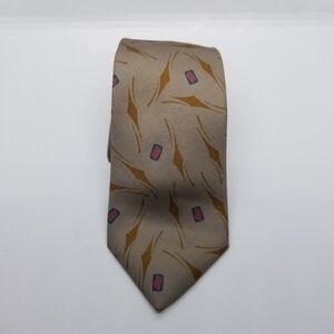 Giorgio Armani vintage taupe tie with brown pink green accents 60 in long